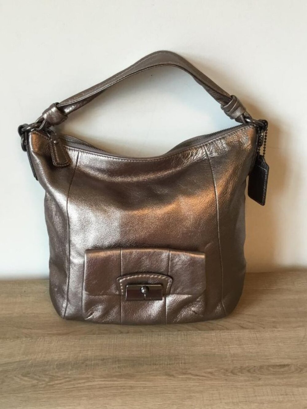 Coach Kristin Hobo Shoulder Bag, Metallic Bronze Leather w/Front Magnetic Pocket